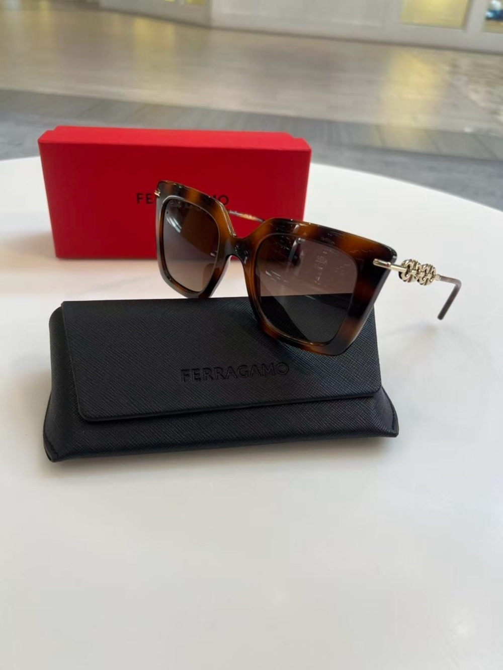 Salvatore Ferragamo oversized Brown Tortoiseshell Arm Accent NEW